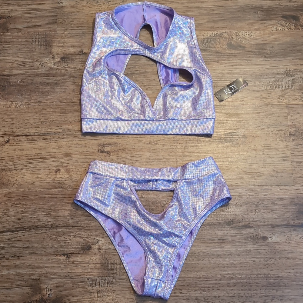 Koy Iridescent Lavender Cutout Crop Top - Shimmering Festival Style